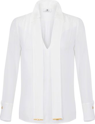 Elisabetta Franchi V-Neck Blouse with Scarf Panels and Gold-Tone Buttons