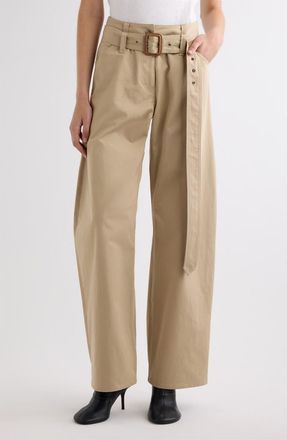 Acne Studios Page Belted Cotton Gabardine Pants in Pale Beige at Nordstrom, Size 32