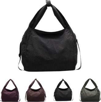 Generic Slouchy Tote Bag Textured Soft Shoulder Tote Oversized Lightweight Checkered Crossbody Bag with Adjustable Strap (Black)