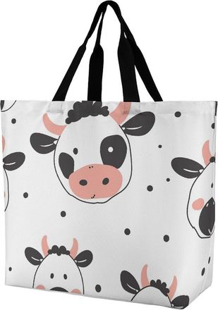 Generic Cartoon Cow Print Shoulder Bag Foldable Shopping Bag Large Capacity Shopping Bags For Travel Daily Use Picnic