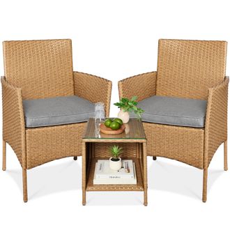 Best Choice Products 3-Piece Outdoor Wicker Conversation Patio Bistro Set, w/ 2 Chairs, Table