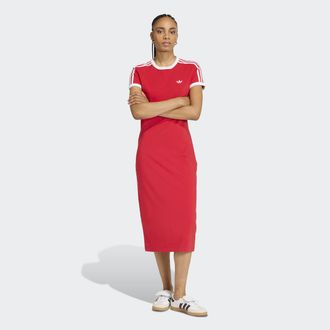 adidas Shirtkleid ADIDAS ORIGINALS 3-STREIFEN (SCHMAL), Damen, Gr. XXL, N-Gr, better scarlet, wei&szlig;, Obermaterial: 93% Baumwolle, 7% Elasthan, Kleider Shirtkl