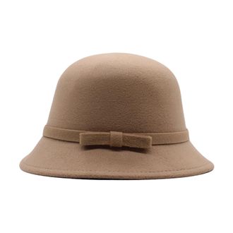 Generic QUINTRA Women 1920s Style Bell Hat Winter Faux Wool Crushable Bowler Hat Vintage Bell Hat Round Hat Summer Hat, khaki, One Size