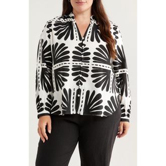 Universal Standard Aix Linen Blend Button-Up Shirt in Ink Bloom Print at Nordstrom Rack, Size Xl (26W-28W)