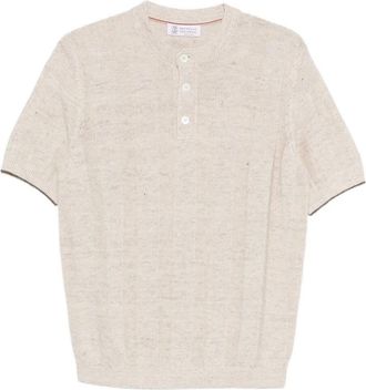 Brunello Cucinelli Textured Rib Knit T-Shirt With Henley Collar