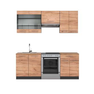 Vicco Mueble De Cocina Fame-line, Oro Power Roble/antracita, 200 Cm, Et Roble