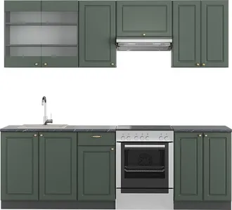Vicco Mueble De Cocina Fame-line, Verde-dorado Casa De Campo/antracita, 240 Cm Sin Encimera