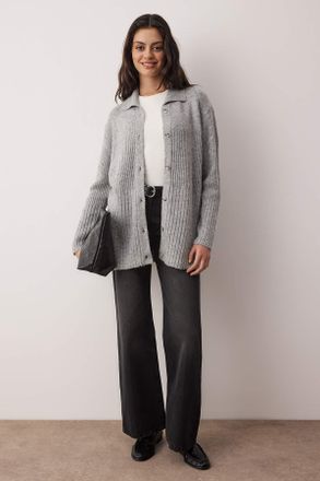Trendyol Modest Dames Grijs Effen Lang Oversized Modest Vesten