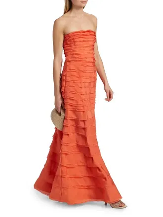 AMUR Pepper Layered Evening Gown In Desert Sun