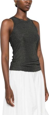Brunello Cucinelli Mouwloze top met metallic effect - Dames - Tops - Grijs - Maat: L Wol
