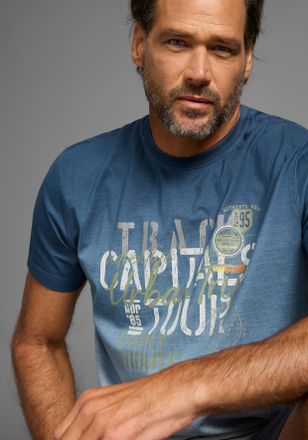 Man's World T-Shirt MANS WORLD, Herren, Gr. 4XL (68/70), blau (navy, hellgrau melange), Single Jersey, Obermaterial: 95% Baumwolle, 5% Viskose, bedruckt, meliert,