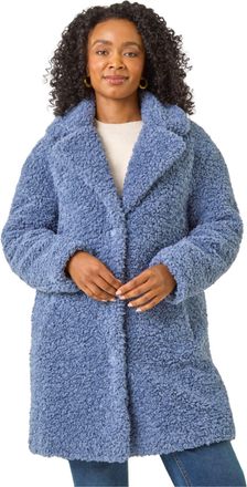 Roman Womens Petite Teddy Longline Coat - Blue - Size 18 UK