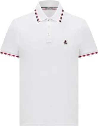Moncler Tops, Heren, Wit, XL, Katoen, Polo shirt van katoenen piqu&eacute; met driekleurige bies