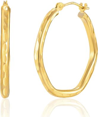 MAX + STONE 14k Solid Yellow Gold Diamond Cut Hexagon Hoop Earrings with Click Top 23MM