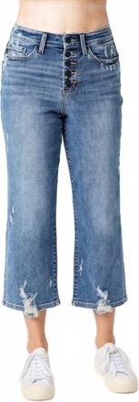 Judy Blue High Waist Destroy Button Fly Wide Leg Crop Jeans In Medium Wash