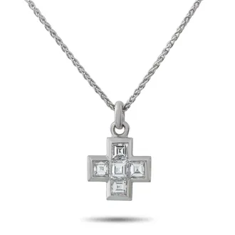 Bulgari 18K White Gold 1.0ct Diamond Cross Pendant Necklace BV19-060426