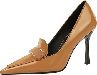Generic Women Pointed Toe Stiletto Sexy Pumps 9.5CM Patent Leather Ladies Wedding Shoes for Bride Prom Party (Brown,3.5)