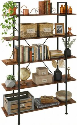 Relaxdays Relaxdays bookcase, 5 shelves, industrial design, H x W x D: 177.5 x 105 x 33.5 cm, MDF & steel, brown