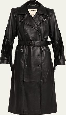 L'agence Celina Leather Fringe Trench Coat
