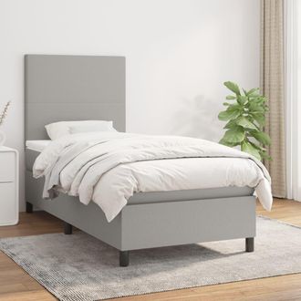 vidaXL Vidaxl - Cama Box Spring Con Colch&oacute;n Tela Gris Claro 100x200 Cm
