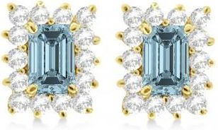 Allurez Emerald-Cut Aquamarine & Diamond Stud Earrings 14k Yellow Gold (1.80ctw)
