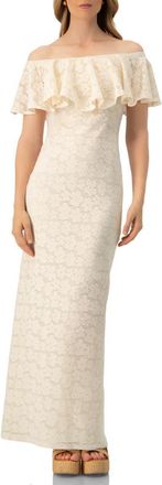 Ivonne Lace Long Bardot Neckline Dress in Ivory at Nordstrom, Size Medium