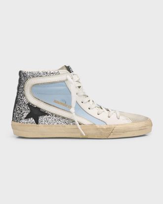 Golden Goose Slide Mid-Top Glitter Leather Sneakers