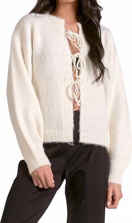 Elan Front Tie Cozy Sweater In White