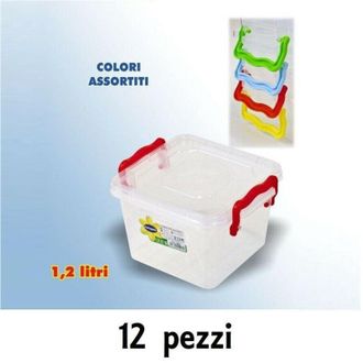 Trade Shop Trade Shop - Set 12 Contenitori Plastica 1200ml Cibo Alimenti Frigorifero Quadrati Manici