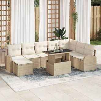 vidaXL Conjunto De Sof&aacute; De Jard&iacute;n 9 Pcs Beige Polirat&aacute;n Vidaxl