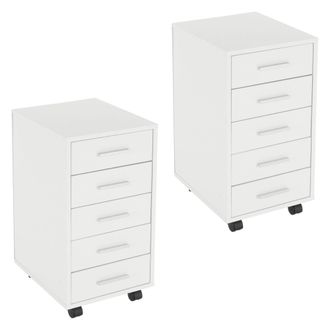 ML Design Ml-design - 2x Archivadores Para Oficina Con 5 Cajones 33x38x63,5 Cm Blanco C&oacute;moda Hecha De Madera Revestida De Resina De Melamina Mueble M&oacute;vil Gabine