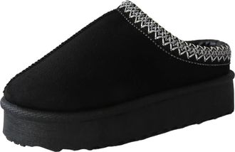 Generic KIDS SLIP ON CHILDRENS GIRLS AZTEC EMBROIDERY WARM FAUX FUR LINED WINTER COSY WARM SLIPPERS SHOES (Black, UK Footwear Size System, Little Kid, Women, 