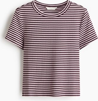 H&M Geripptes T-Shirt - Dunkles Pflaumenlila/Gestreift