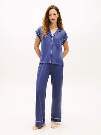 Tommy Hilfiger Womens Short-Sleeve Shirt & Pant Sleep Set - Blue - XS