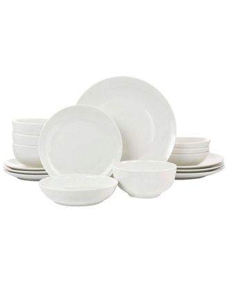 Elama Camellia 16Pc Porcelain Double Bowl Dinnerware Set