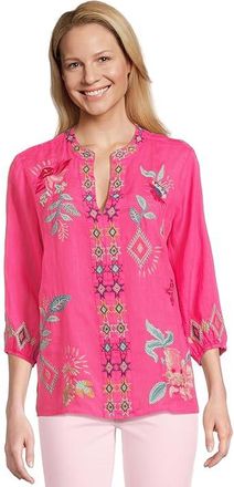 Johnny Was Paris Effortless Blouse Womens Clothing Fuchsia Fedora : LG, Silk/Velvet