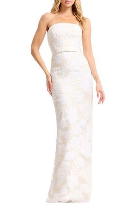 Dress The Population Colleen Floral Jacquard Strapless Mermaid Gown in White at Nordstrom, Size Xx-Large