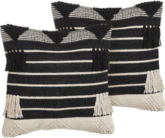 Beliani Set of 2 Decorative Cushions CHITTOOR Cotton 50 x 50 cm Black Geometric Pattern
