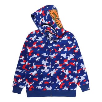 A Bathing Ape STA Strike Camo Shark Relaxed Fit Full Zip Hoodie Blue 0ZXSWM305151R-BLU