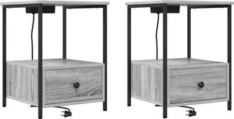 vidaXL Bedside Cabinet with Charging Station 2 pcs Grey sonoma Vidaxl