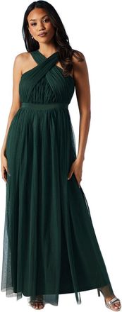Coast Cross Neck Halter Mesh Bridesmaid Dress, 10, Emerald