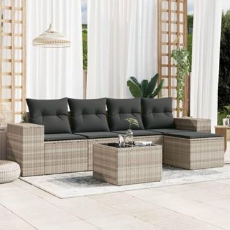 vidaXL Vidaxl - Set De Sof&aacute;s De Jard&iacute;n 6 Pzas Y Cojines Rat&aacute;n Sint&eacute;tico Gris