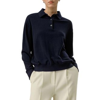 LilySilk Womens Baby Cashmere Polo Shirt in Navy Blue at Nordstrom, Size Medium