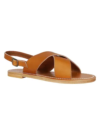 K.Jacques Leather Crisscross Sandals - Tan