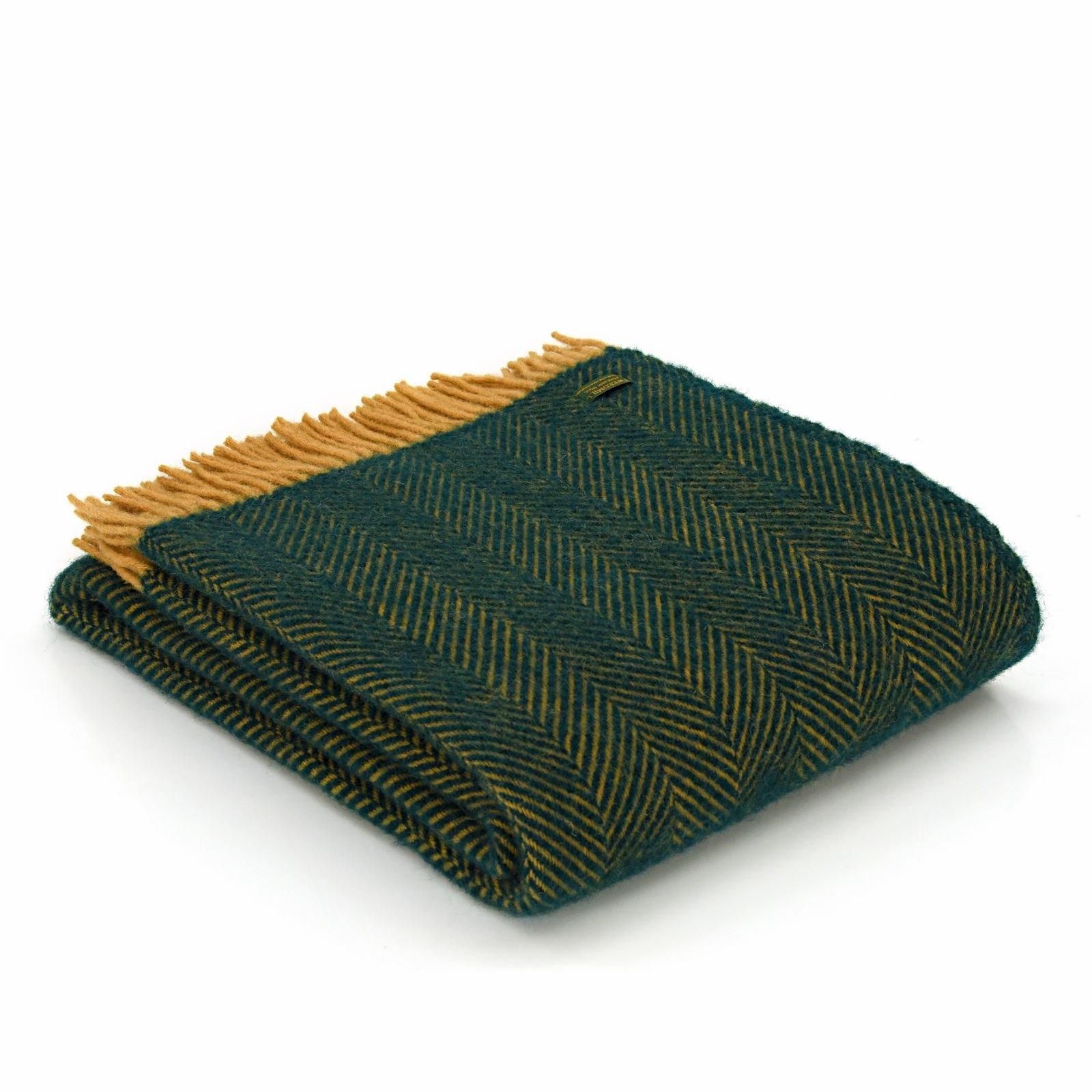 Tweedmill Schurwoll-Decke – 100% Reine Wolle, 140x240 Cm, Blau Mit Fransen, In Wales Gefertigt