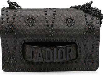 Dior Womens Pre-owned Medium Embossed Calfskin Studded Jadior Chain Flap - Black Leather - One Size