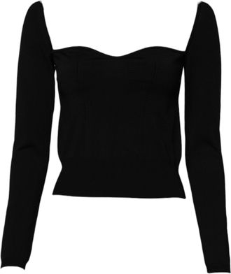 Dolce & Gabbana Womens Black Square Neckline Long Sleeves Sweater Viscose Polyester Clothing