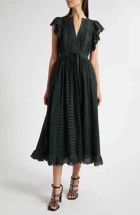 Ulla Johnson Olga Flutter Sleeve Midi Dress in Cypress at Nordstrom Rack, Size 10