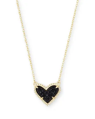 Kendra Scott Womens Ari Heart Short Pendant Necklace In Gold /black Drusy
