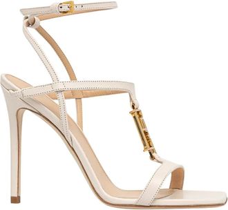 Elisabetta Franchi Sandaal met logo-detail van leer - Dames - Sandalen met hakken - Beige - 36 EU - Leer - Schoenen
